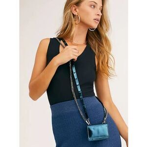 FREE PEOPLE Crossbody Mini Wallet Blue Metallic Talk of The Town - NWT